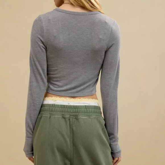 Aerie Women's Size Large Dark Heather Gray Let's Bounce Ribbed Cardigan - Picture 2 of 11